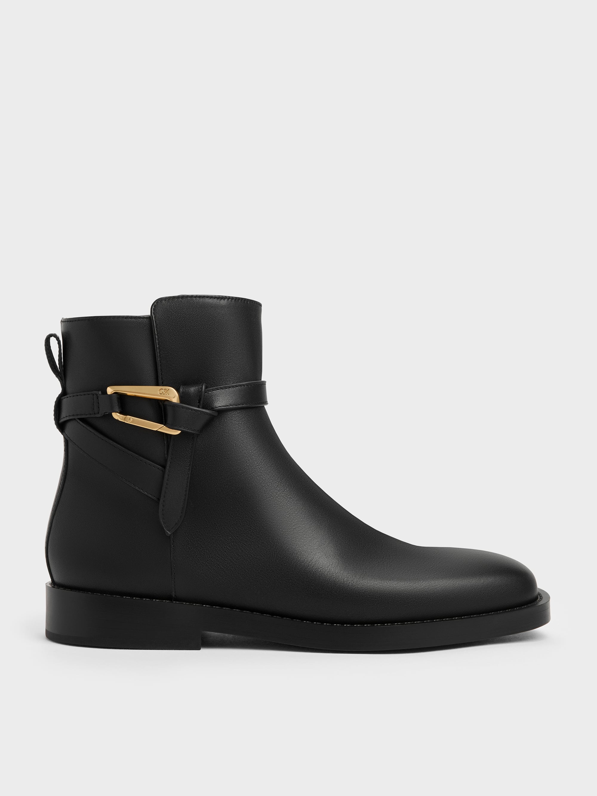 CHARLES & KEITH - Daena Leather Metallic-Accent Ankle Boots by Charles & Keith US