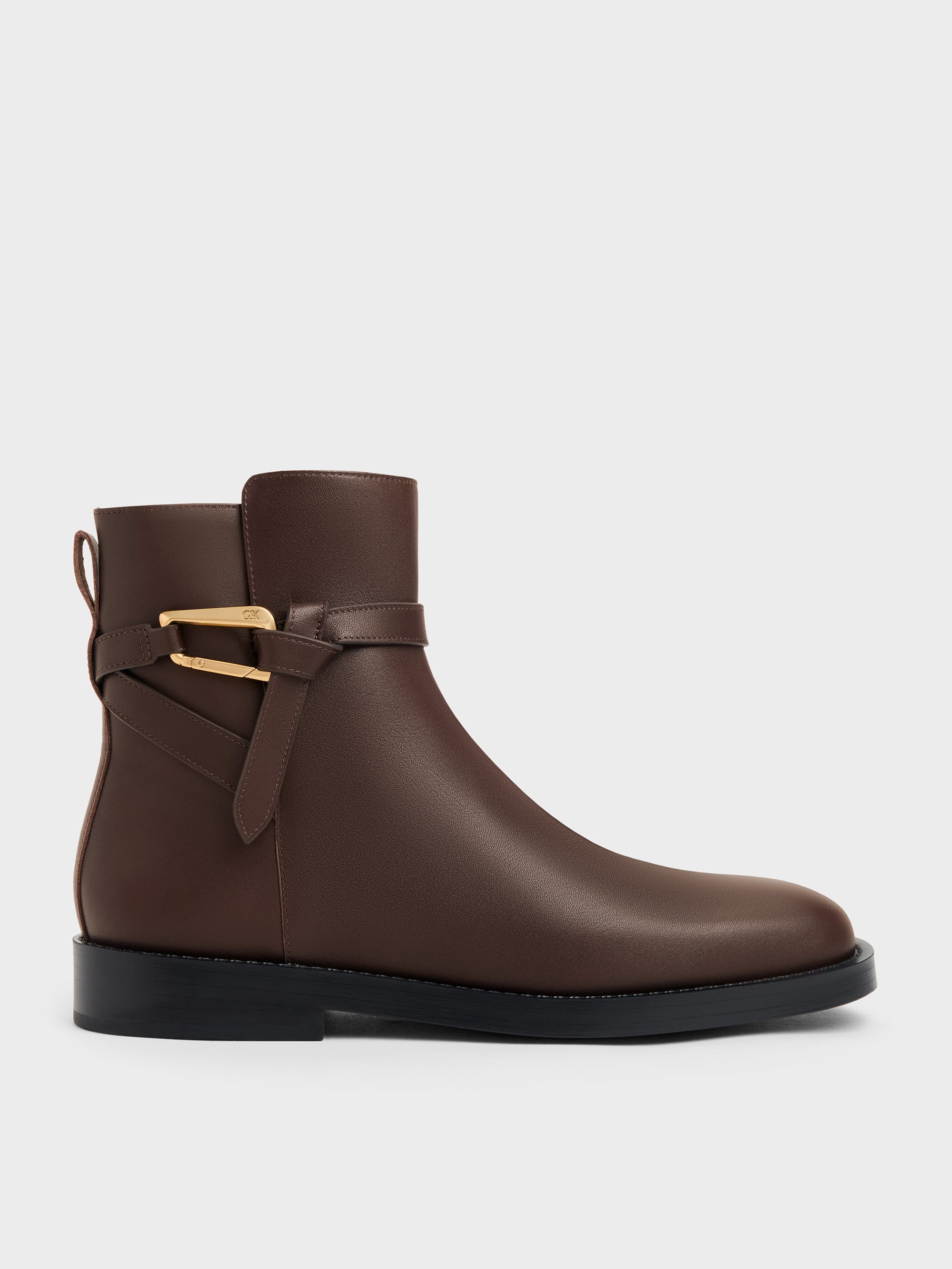 CHARLES & KEITH - Daena Leather Metallic-Accent Ankle Boots by Charles & Keith US