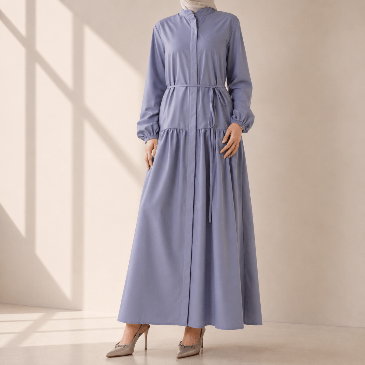 A-Line Trench Shirt Maxi Abaya Dress with Pockets (MA422) by Mariam's Collection