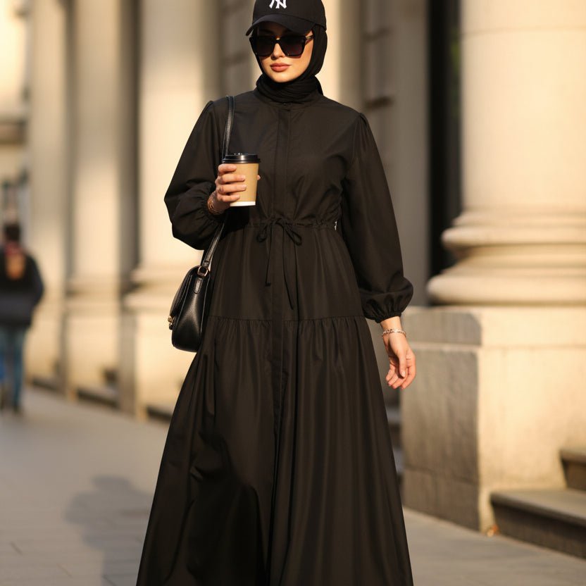A-Line Trench Shirt Maxi Abaya Dress with Pockets (MA422), view 4