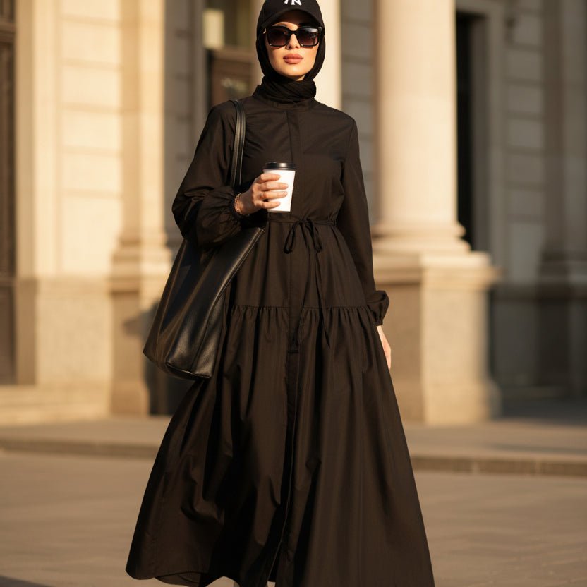 A-Line Trench Shirt Maxi Abaya Dress with Pockets (MA422), view 5