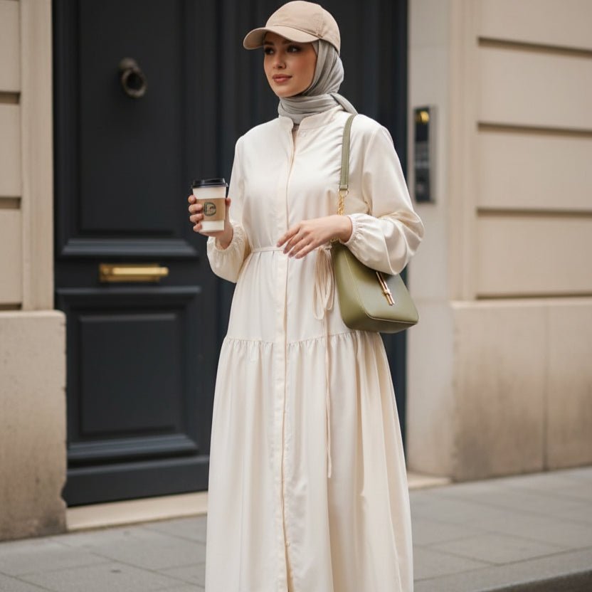 A-Line Trench Shirt Maxi Abaya Dress with Pockets (MA422), view 6