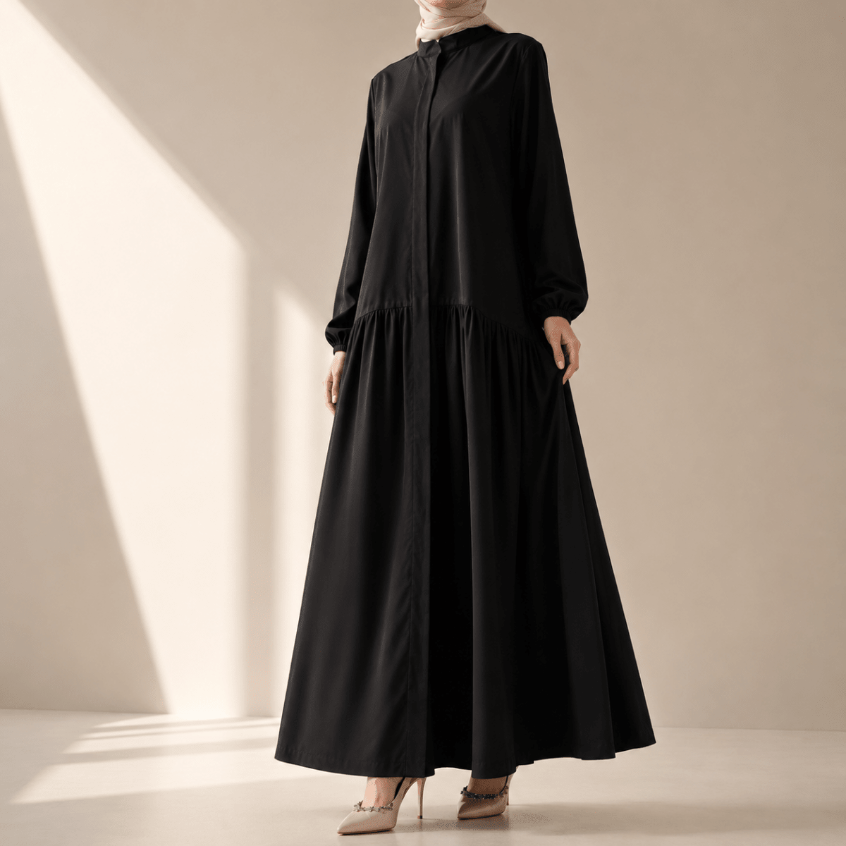 A-Line Trench Shirt Maxi Abaya Dress with Pockets (MA422), view 7