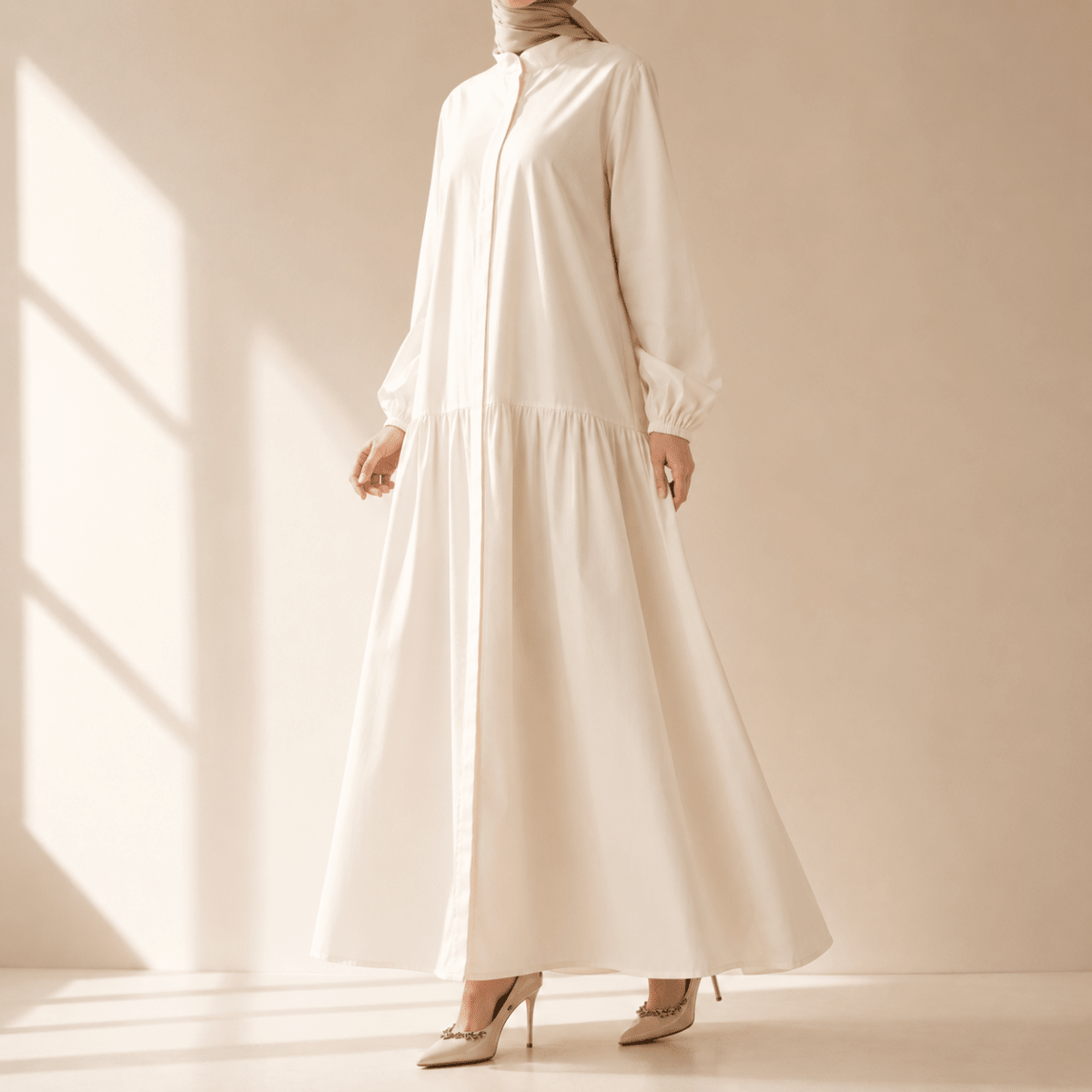 A-Line Trench Shirt Maxi Abaya Dress with Pockets (MA422), view 8