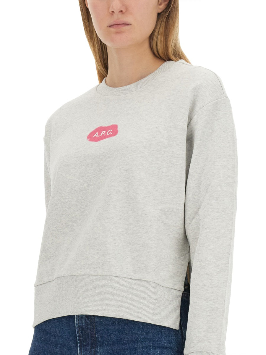 A.P.C. Logo-Embroidered Cotton Sweatshirt — Gray, view 2