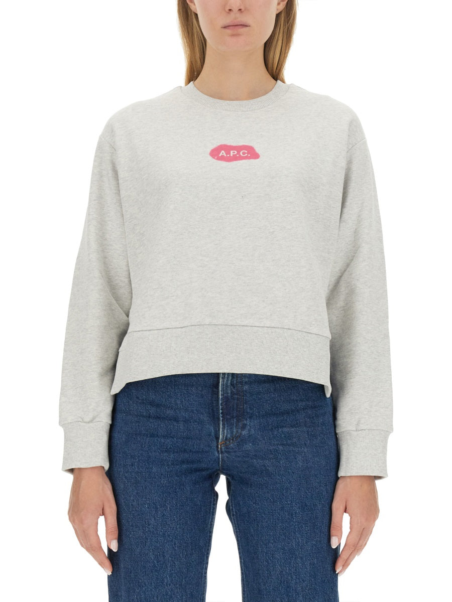 A.P.C. Logo-Embroidered Cotton Sweatshirt — Gray, view 3