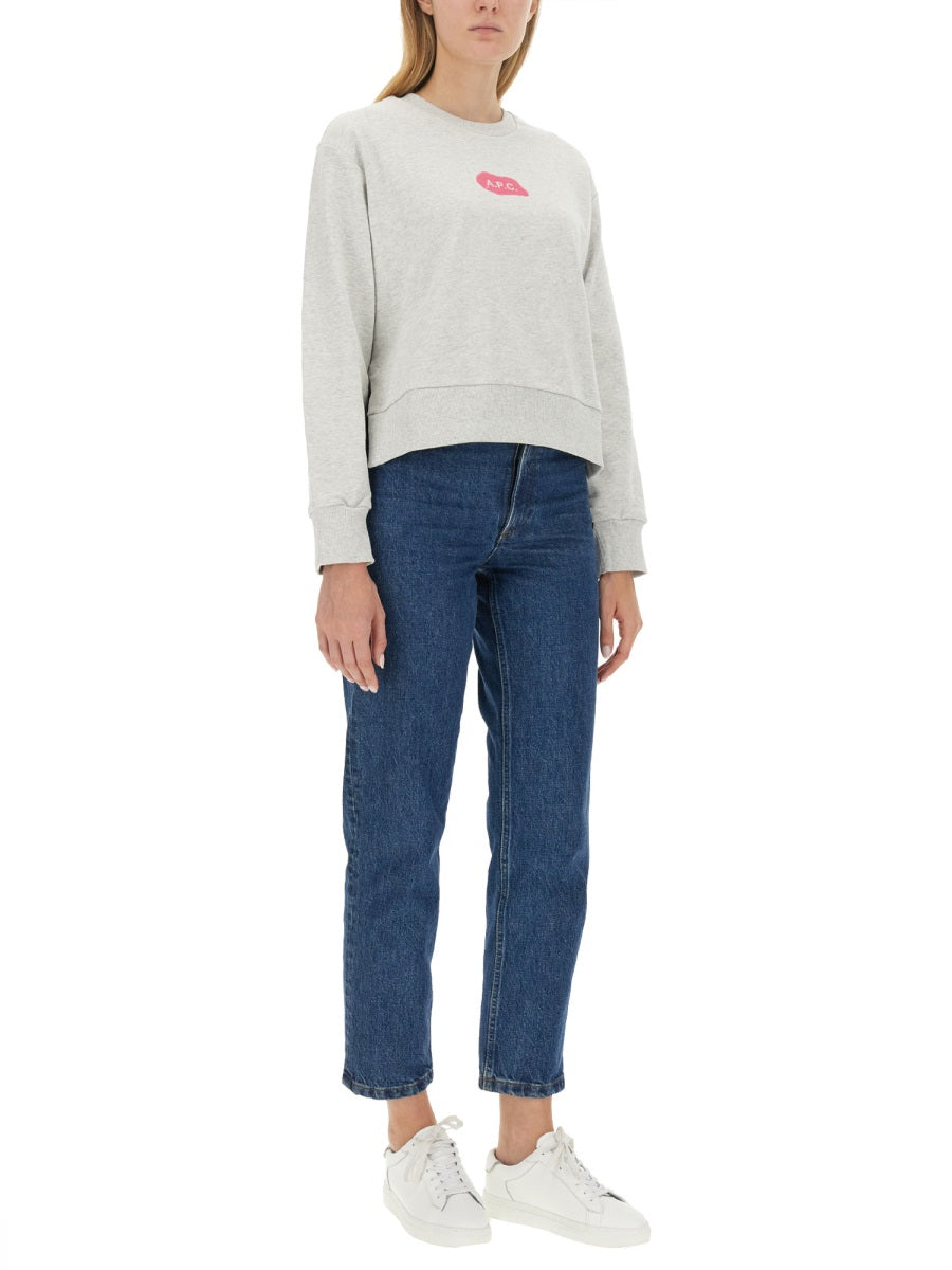 A.P.C. Logo-Embroidered Cotton Sweatshirt — Gray, view 4
