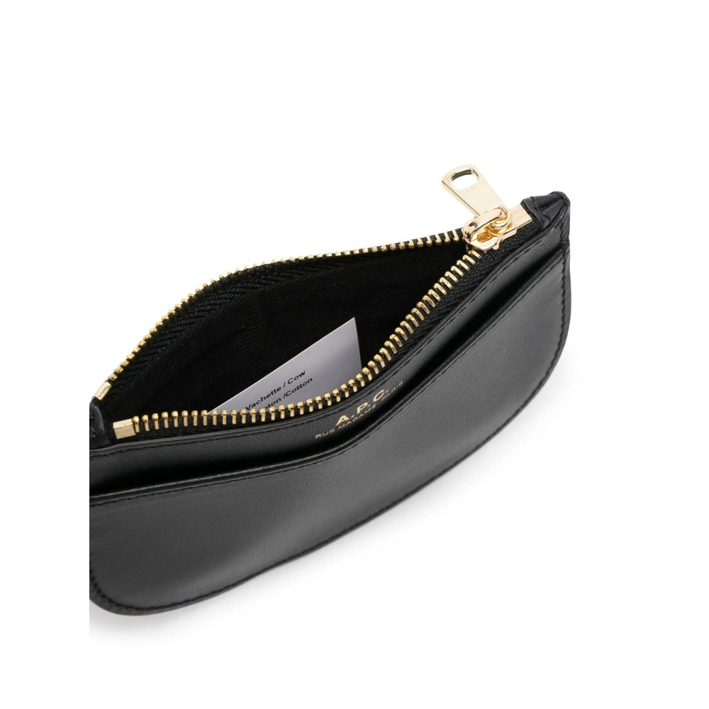 A.P.C. Calf Leather Zip Wallet — Black, view 3