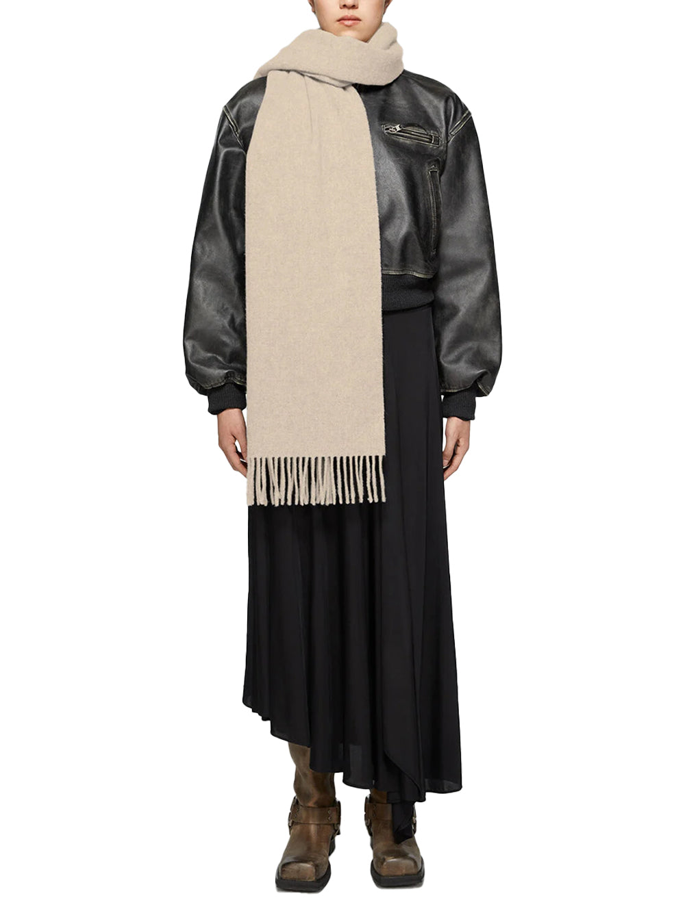 Acne Studios Fringed Wool Scarf — Beige, view 3