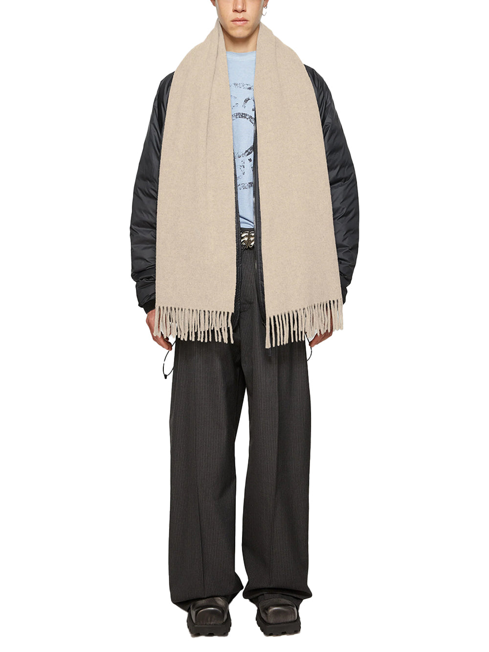 Acne Studios Fringed Wool Scarf — Beige, view 4