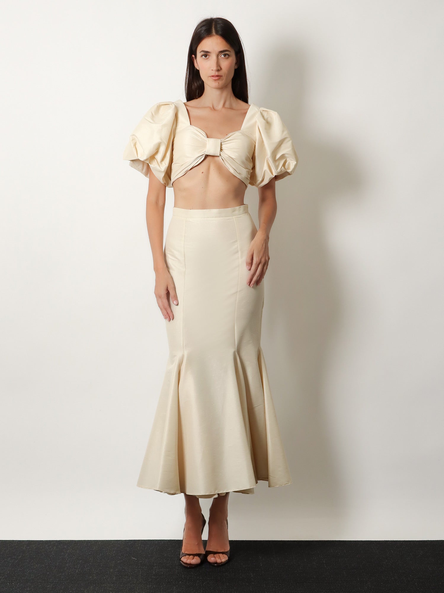 Actualee Shantung Crepe Skirt — Beige, view 2