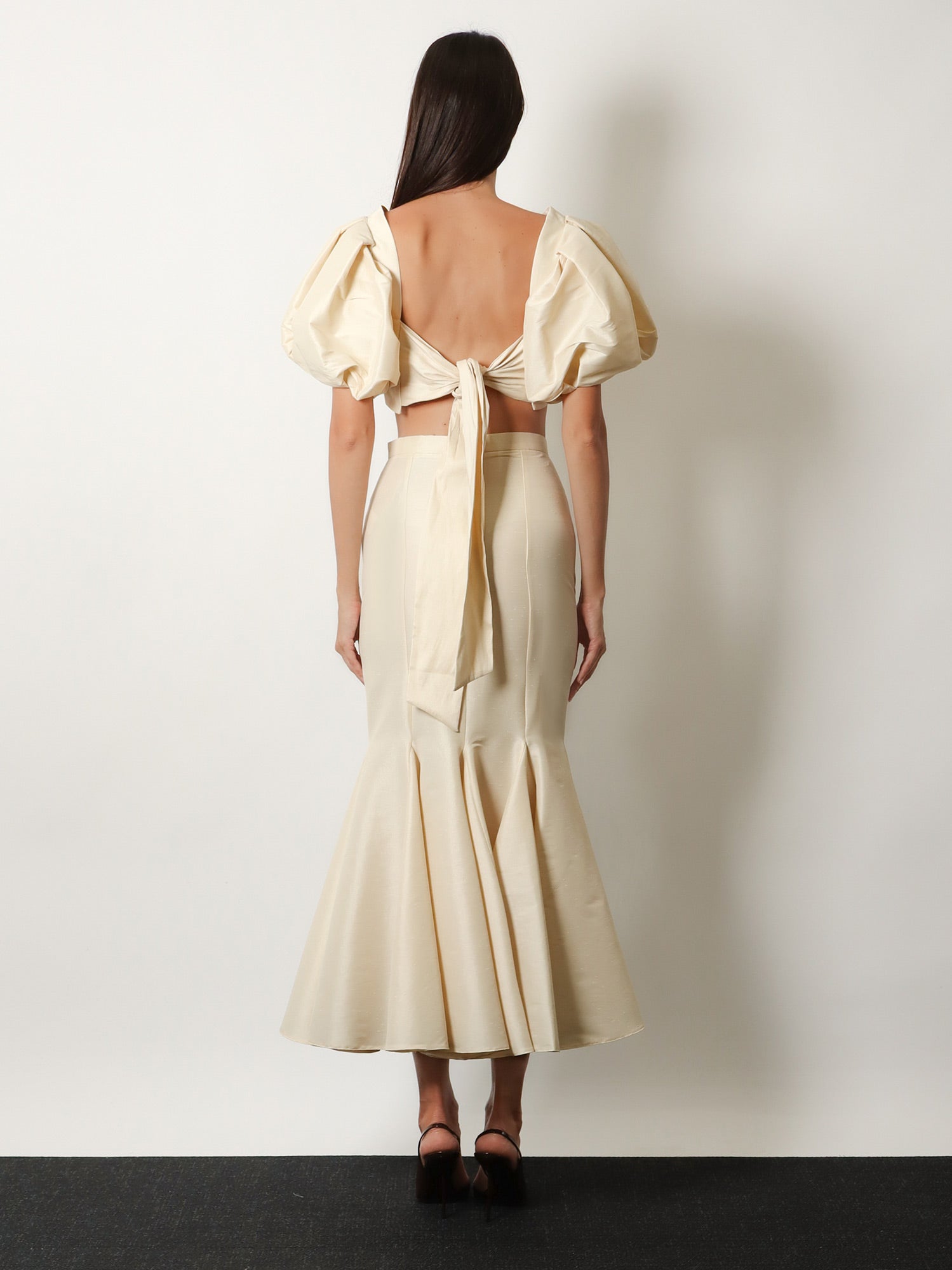 Actualee Shantung Crepe Skirt — Beige, view 3