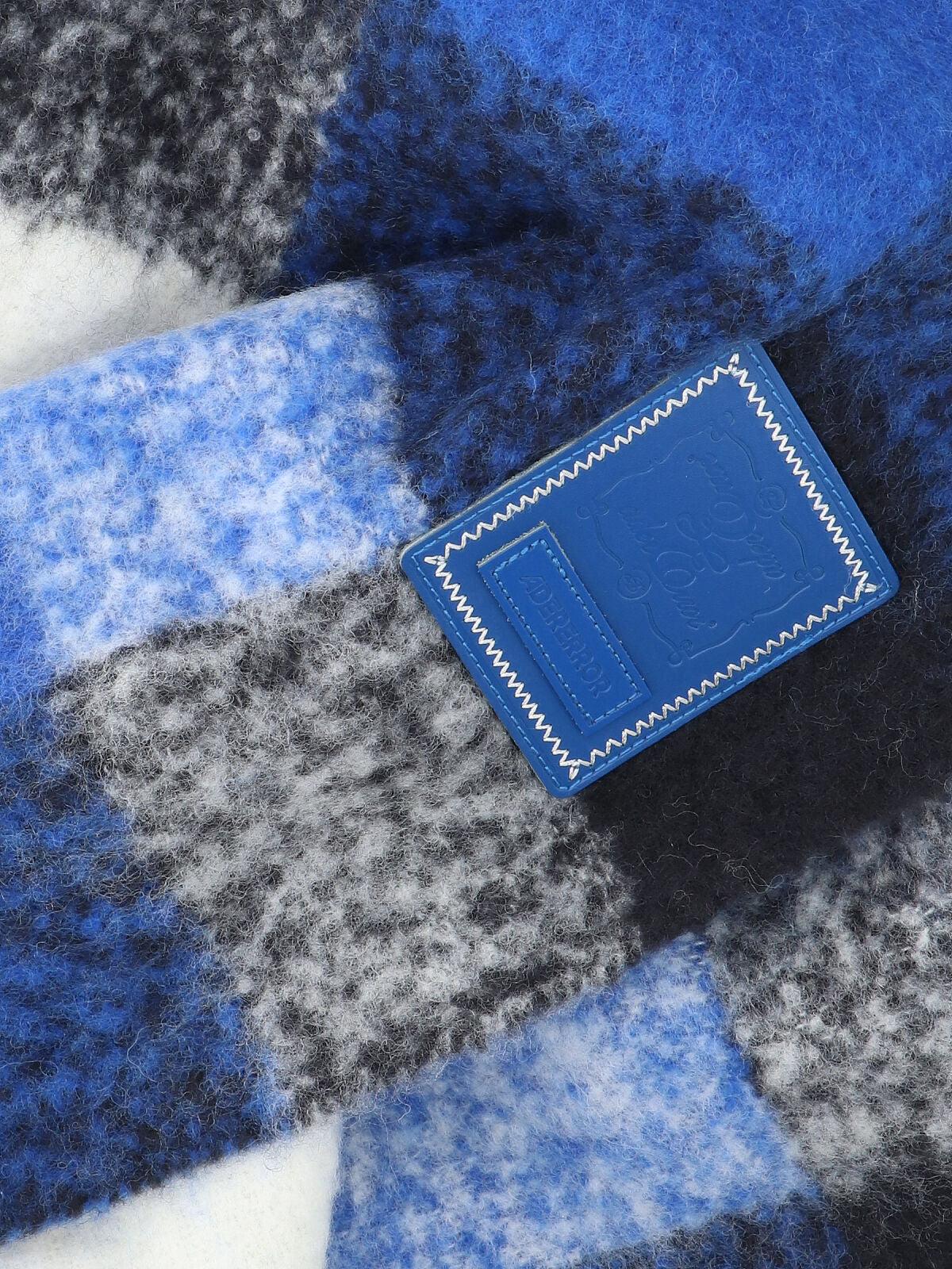 Ader Error Buffalo Check Wool Scarf — Blue, view 3