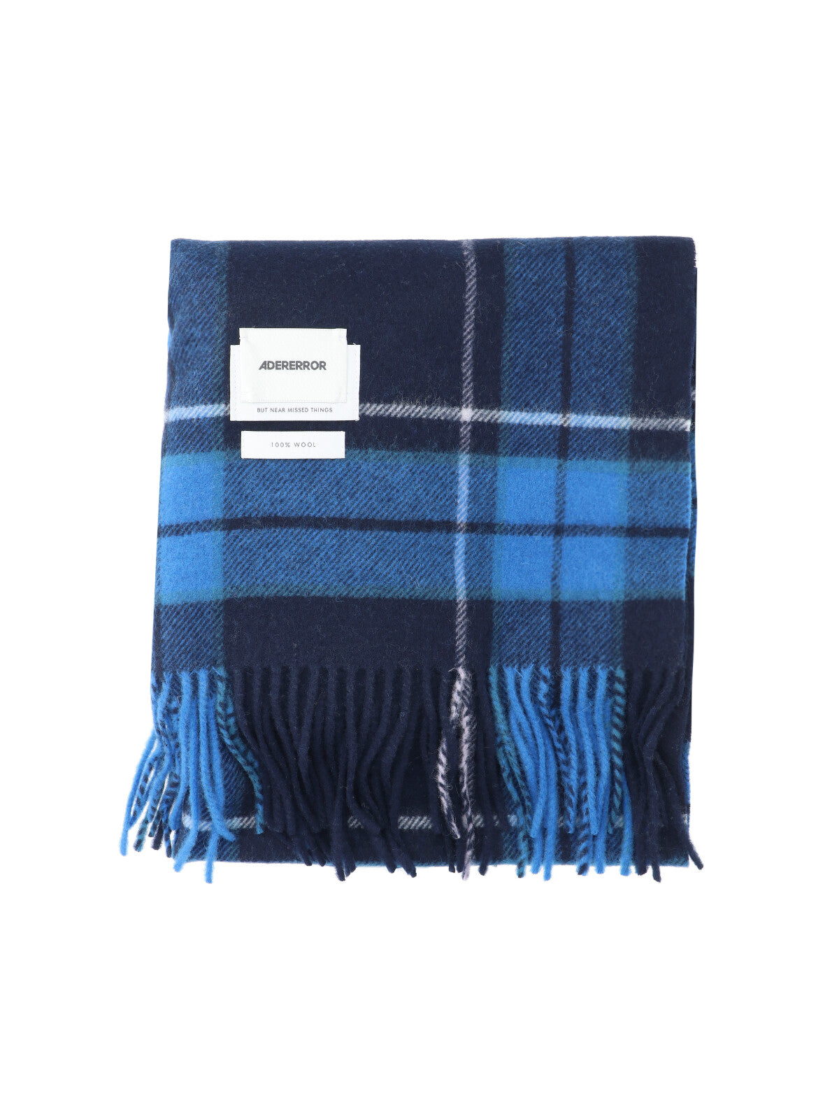Ader Error Tartan Wool Scarf — Navy, view 2