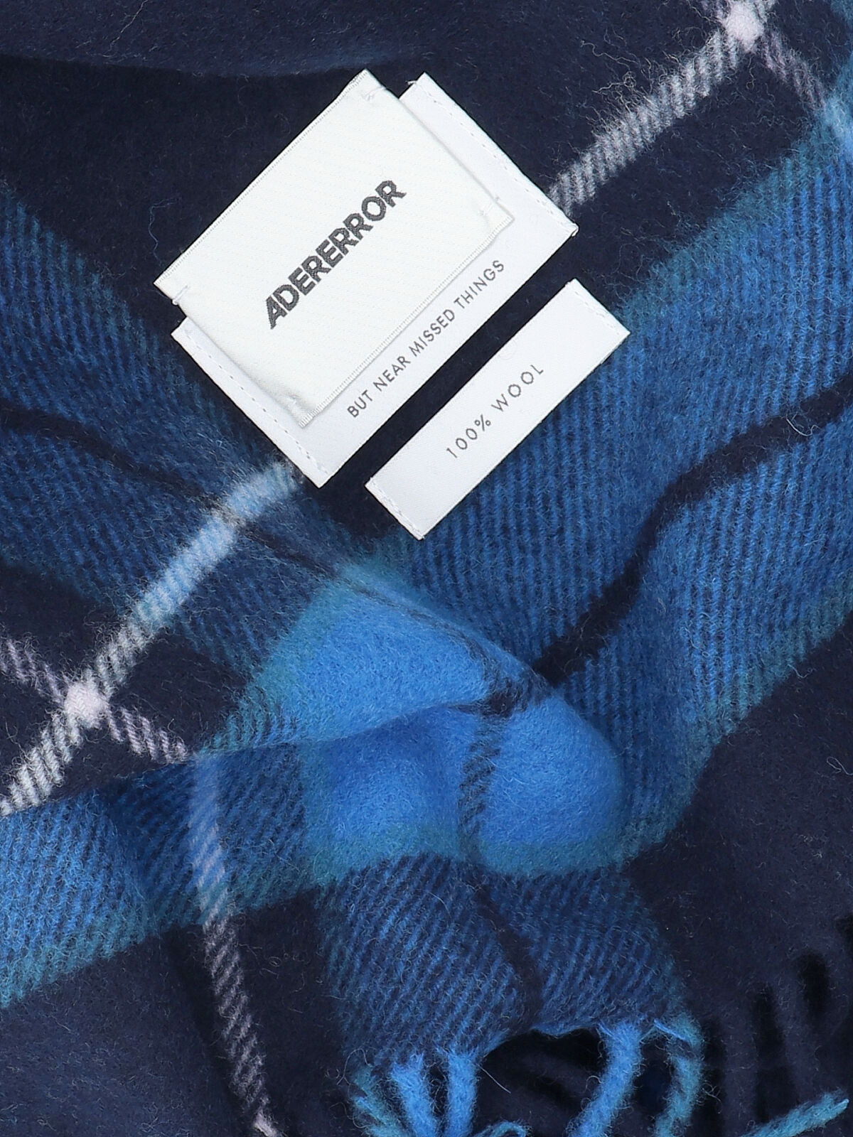 Ader Error Tartan Wool Scarf — Navy, view 3