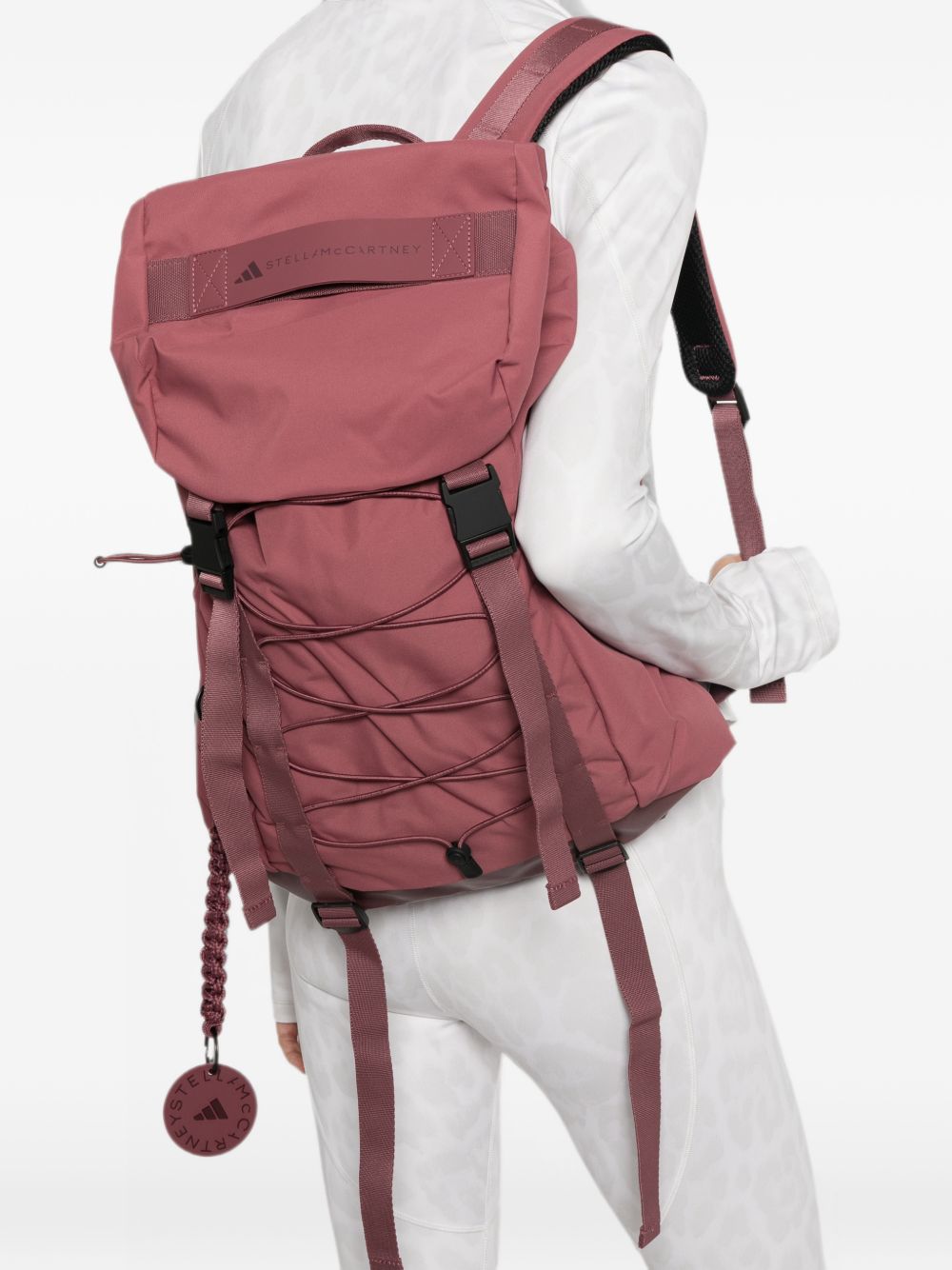 Adidas By Stella McCartney Logo-Print Nylon Backpack — Burgundy, view 3