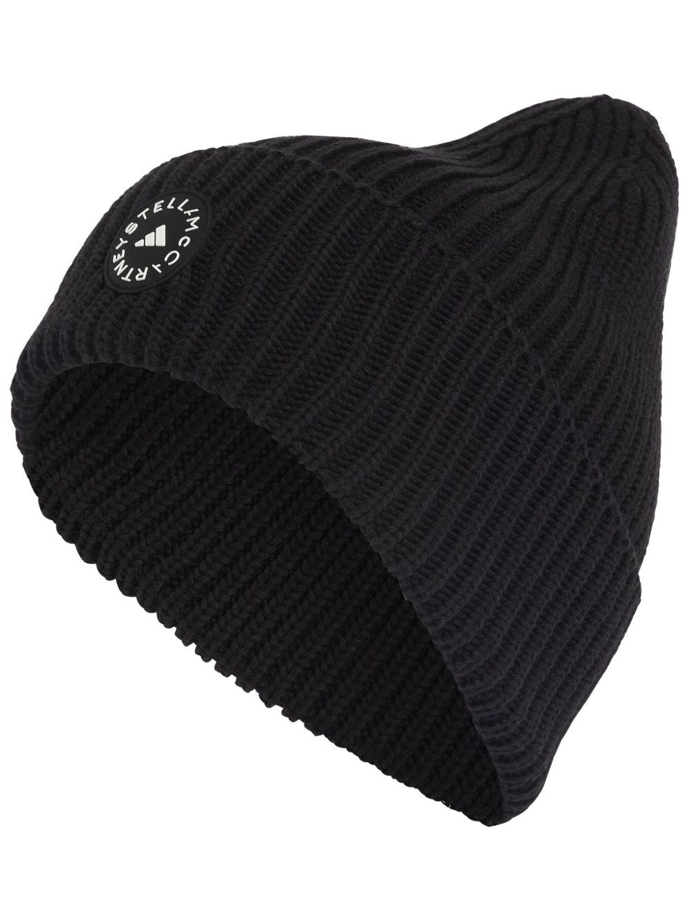 Adidas By Stella McCartney Ribbed Knit Logo Beanie — Black by Adidas By Stella Mccartney