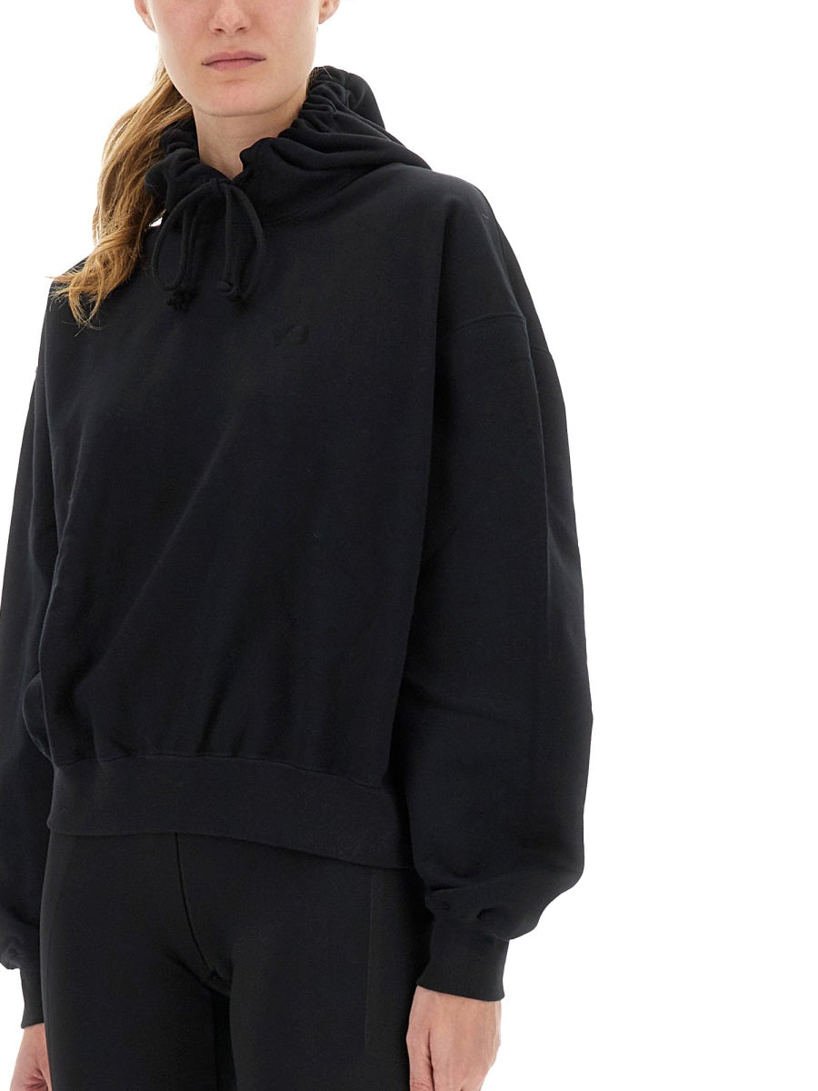 Adidas Logo-Print Cotton Hoodie — Black, view 2