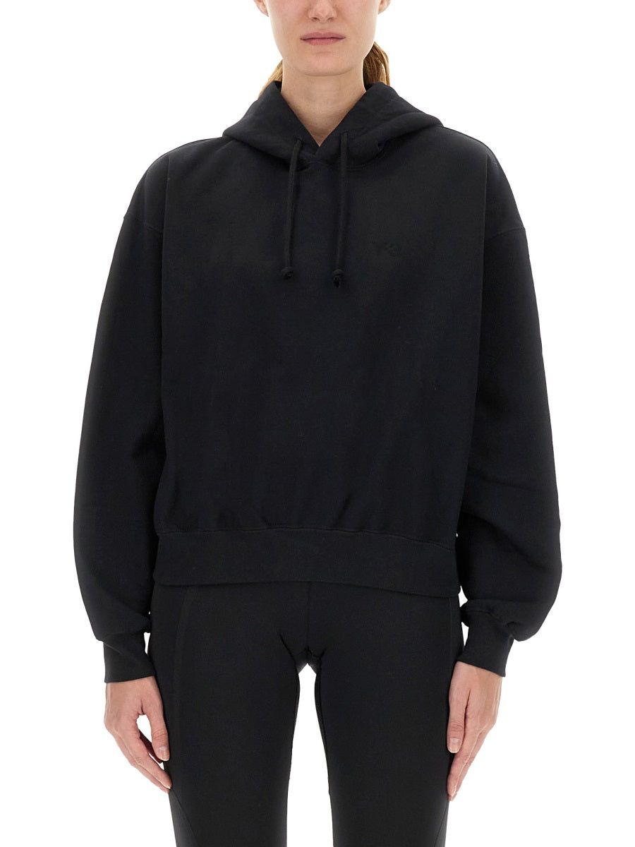Adidas Logo-Print Cotton Hoodie — Black, view 3