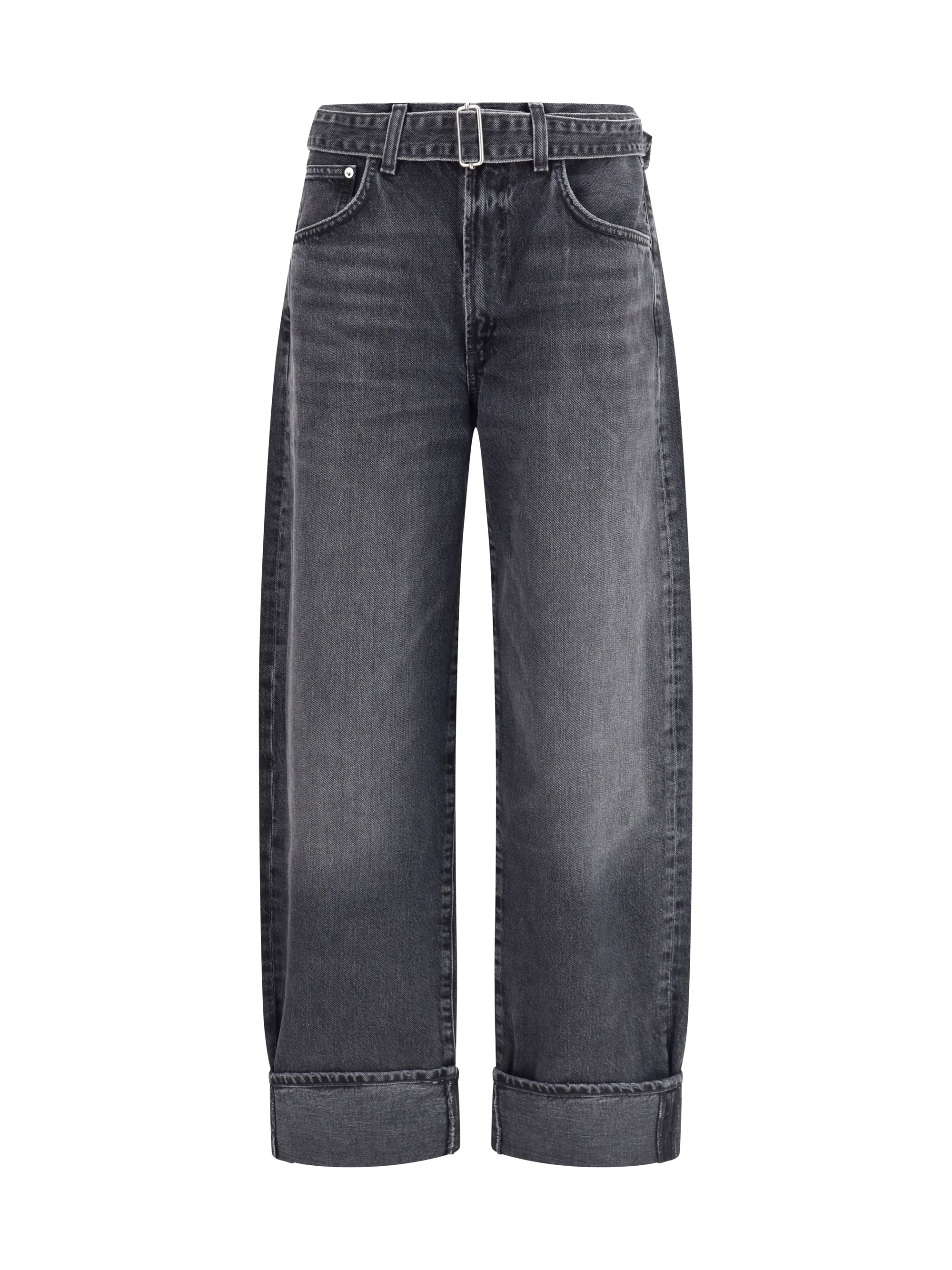 Agolde Wide-Tapered Cuffed Jeans — Black, view 3