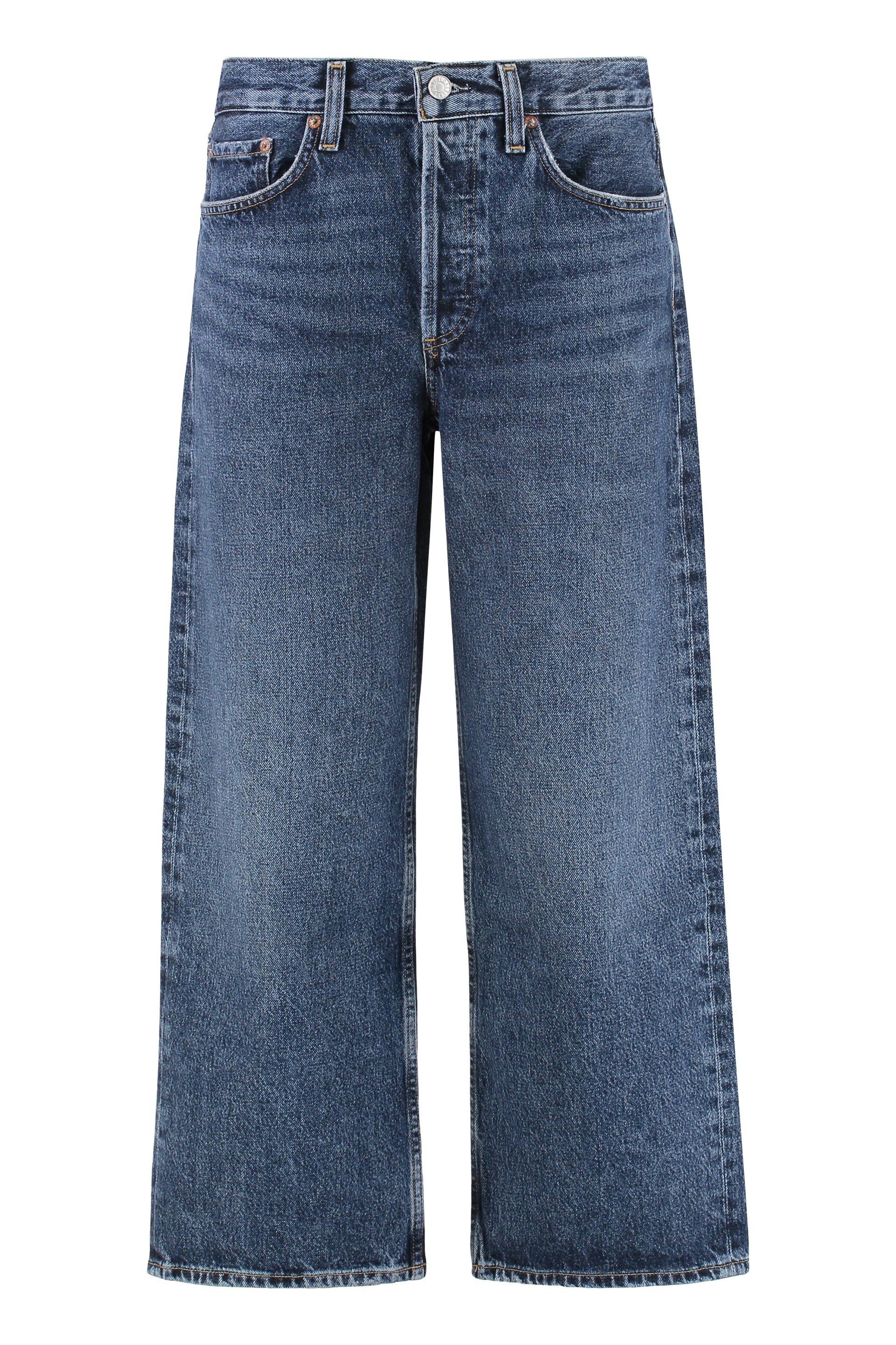 Agolde Logo-Engraved Cropped Jeans — Blue by Agolde