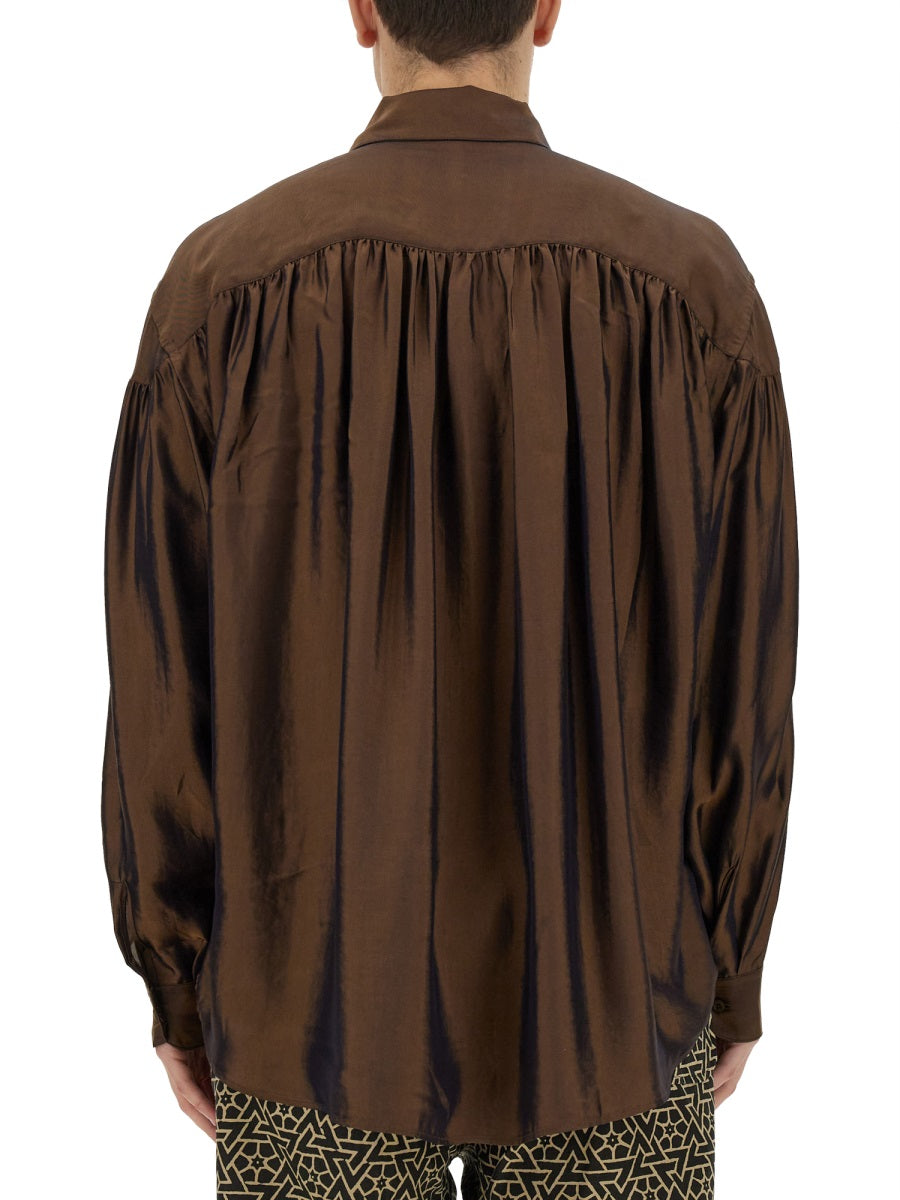 Aie Oversize Cotton-Lyocell Shirt — Brown, view 2