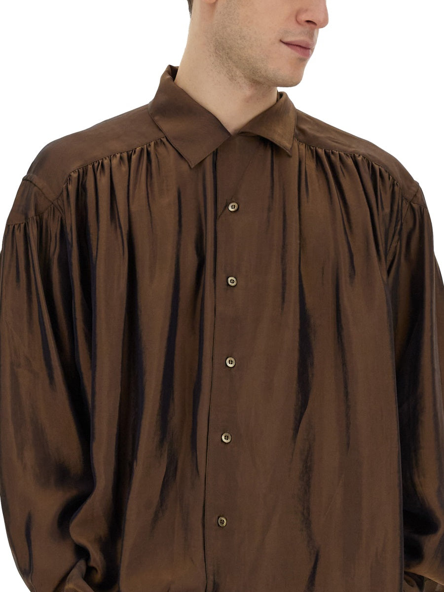 Aie Oversize Cotton-Lyocell Shirt — Brown, view 3