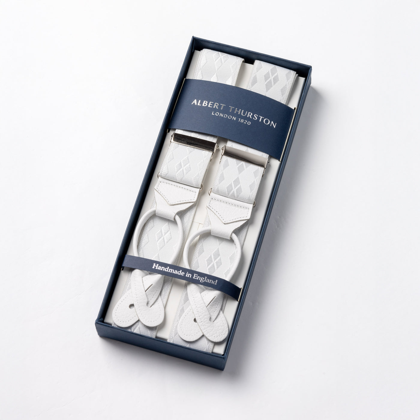 Albert Thurston Jacquard Woven Suspenders — White, view 5