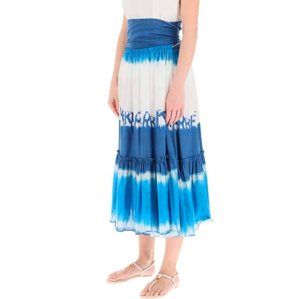 Alberta Ferretti Tie-Dye Cotton Midi Skirt — Blue, view 2