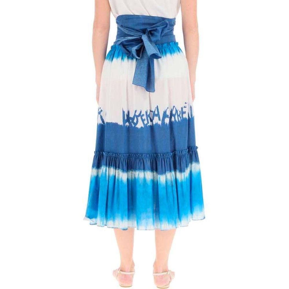 Alberta Ferretti Tie-Dye Cotton Midi Skirt — Blue, view 3