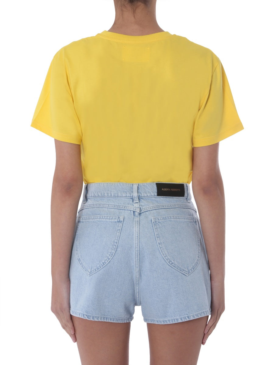 Alberta Ferretti Crew Neck Cotton T-Shirt — Yellow, view 2