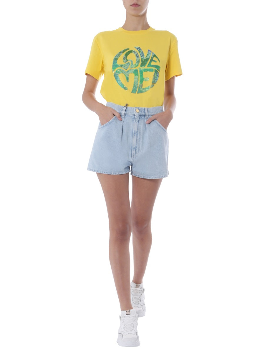 Alberta Ferretti Crew Neck Cotton T-Shirt — Yellow, view 3