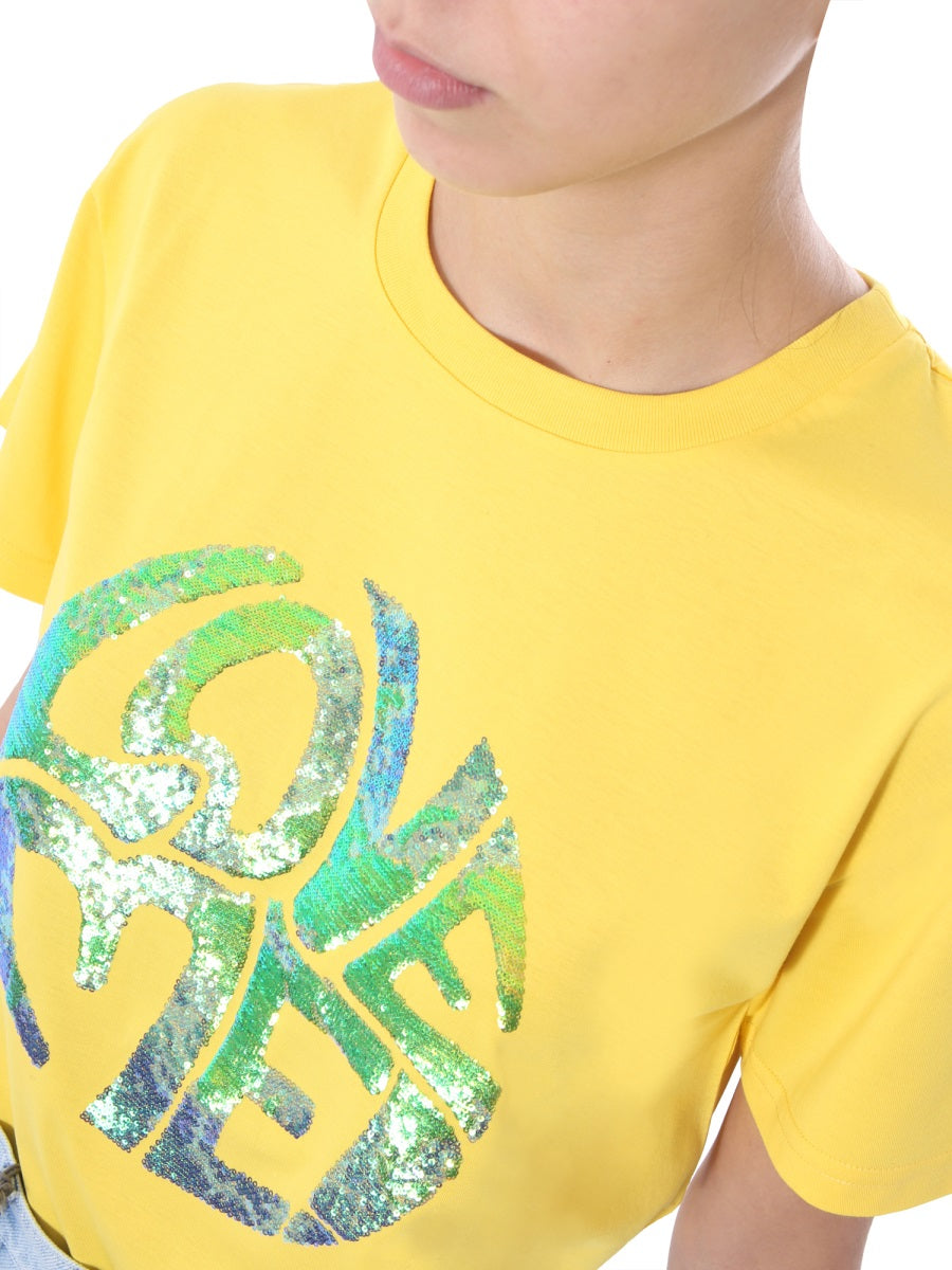 Alberta Ferretti Crew Neck Cotton T-Shirt — Yellow, view 4