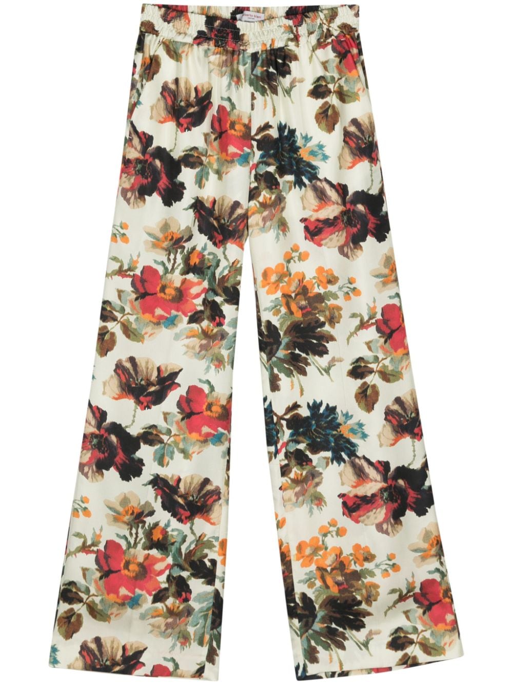 Alberto Biani Floral Printed Silk Trousers — Cream by Alberto Biani
