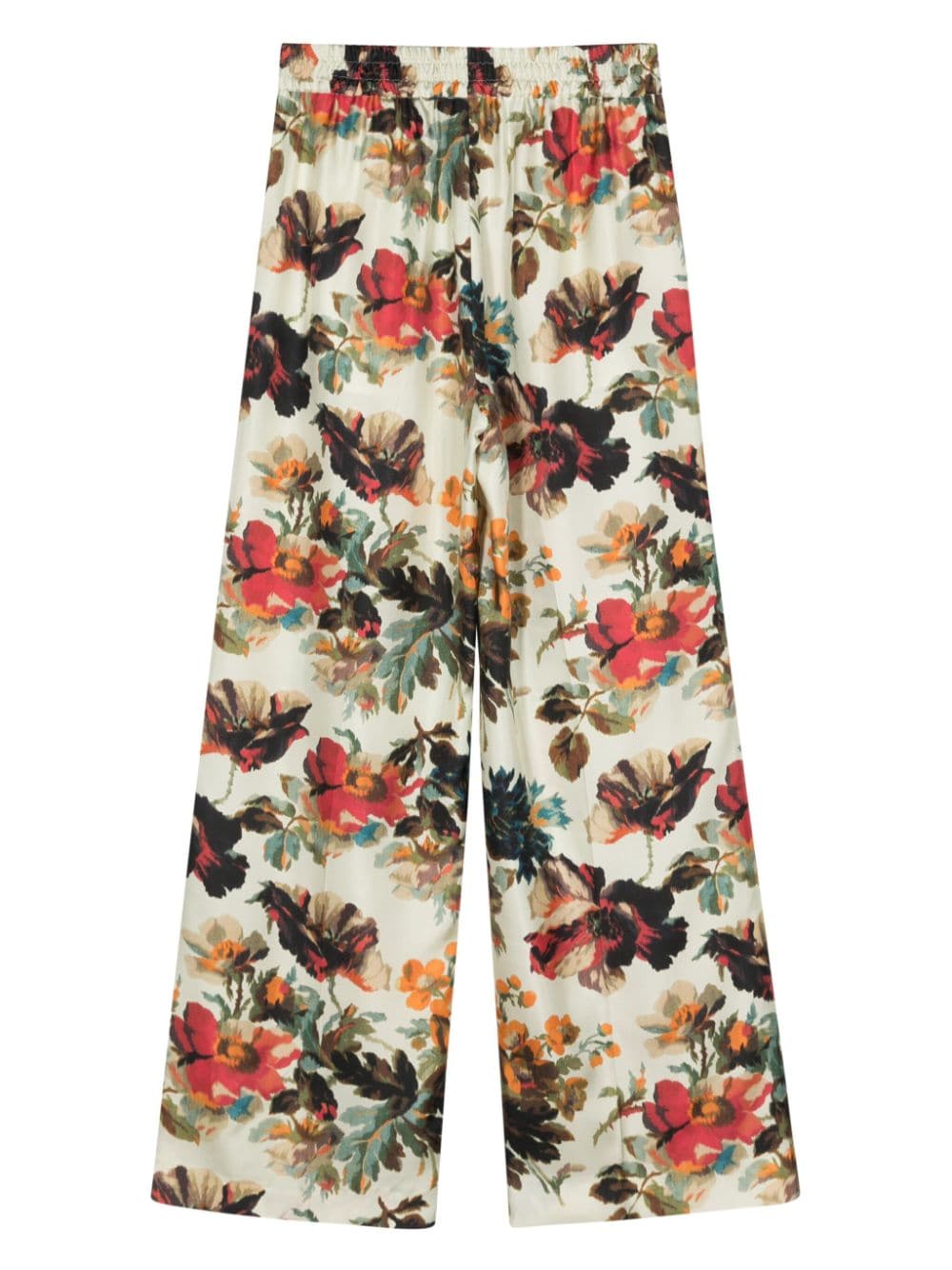 Alberto Biani Floral Printed Silk Trousers — Cream, view 2