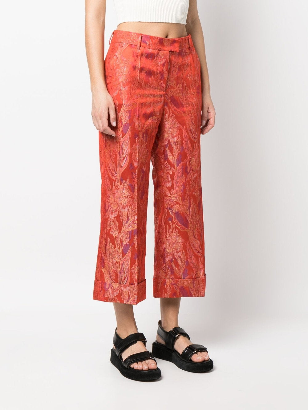 Alberto Biani Floral Jacquard Trousers — Red, view 3