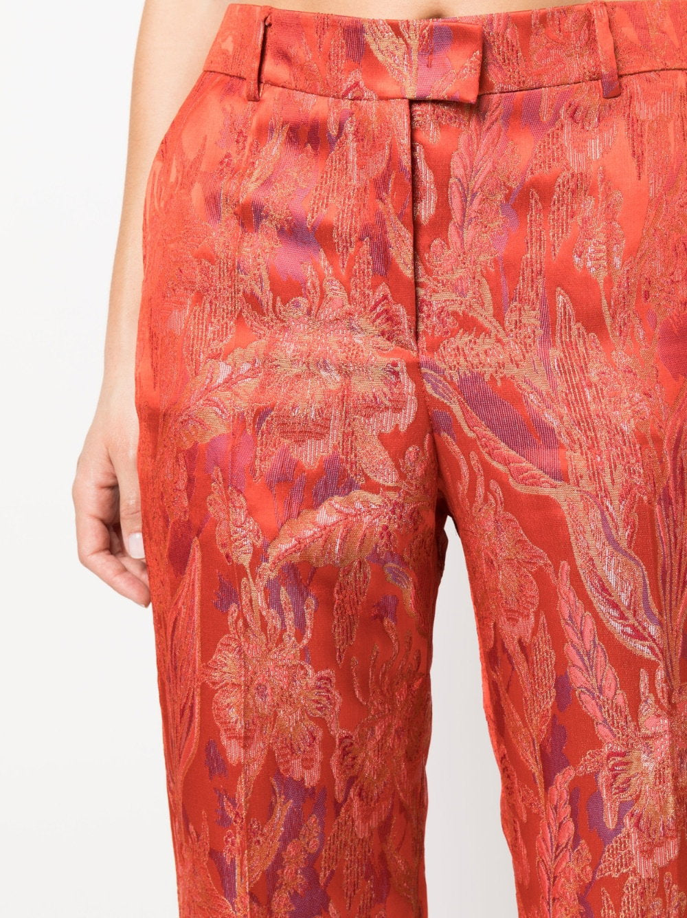 Alberto Biani Floral Jacquard Trousers — Red, view 4