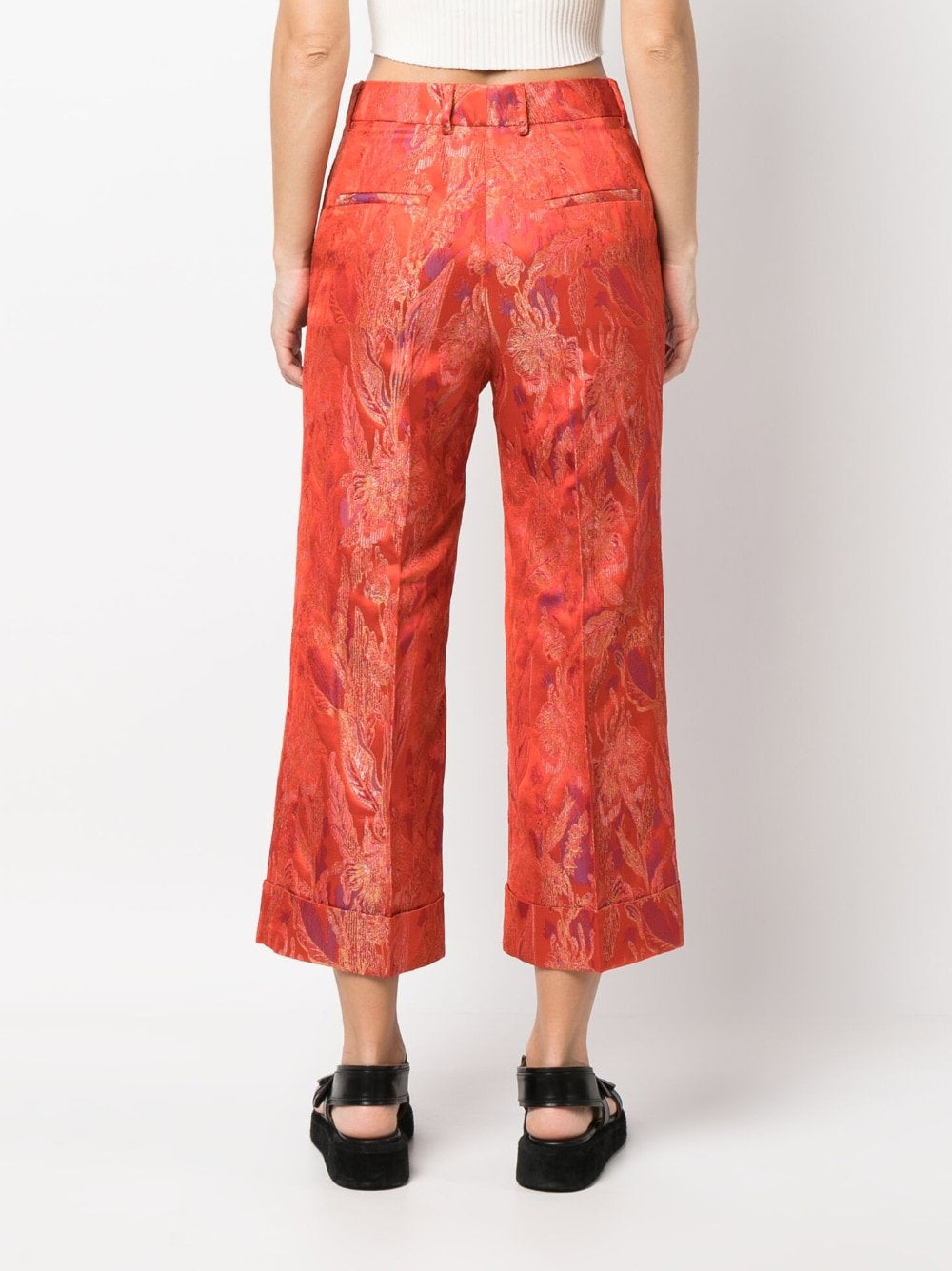 Alberto Biani Floral Jacquard Trousers — Red, view 5