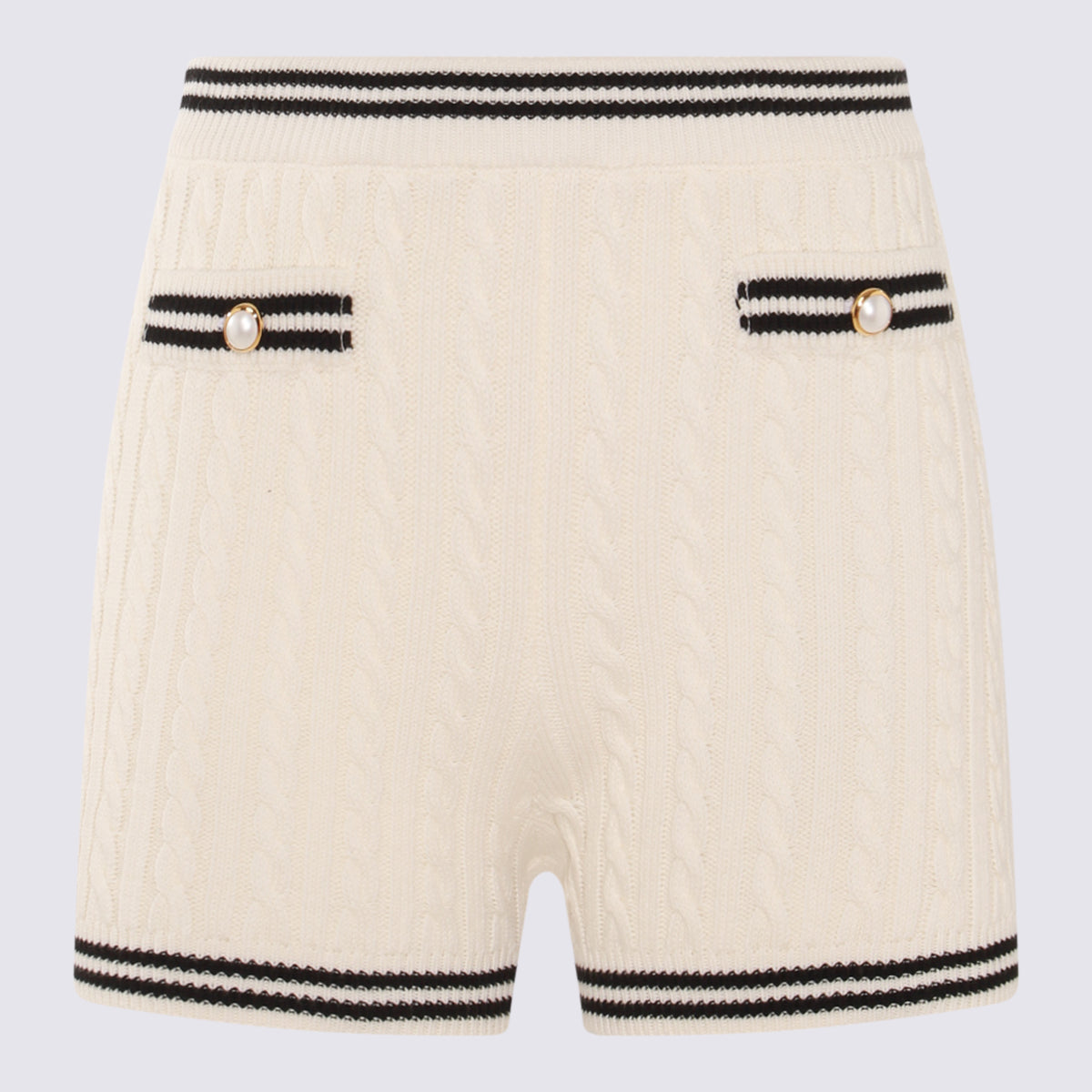 Alessandra Rich Ribbed Knit with Striped Trim Bermuda Shorts — White by Alessandra Rich