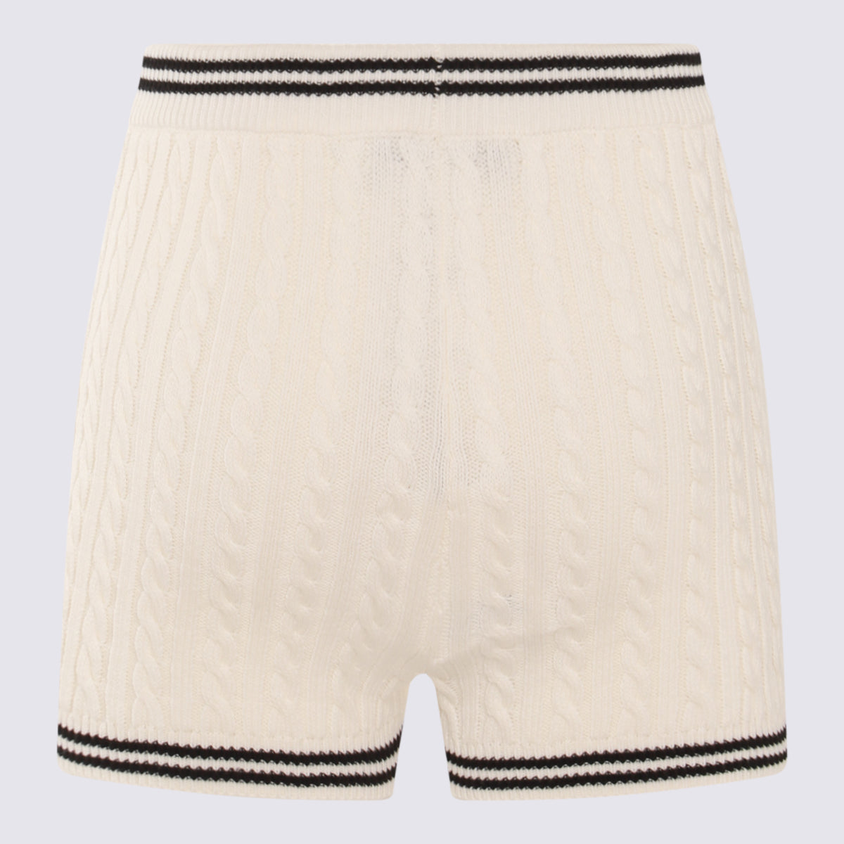 Alessandra Rich Ribbed Knit with Striped Trim Bermuda Shorts — White, view 2