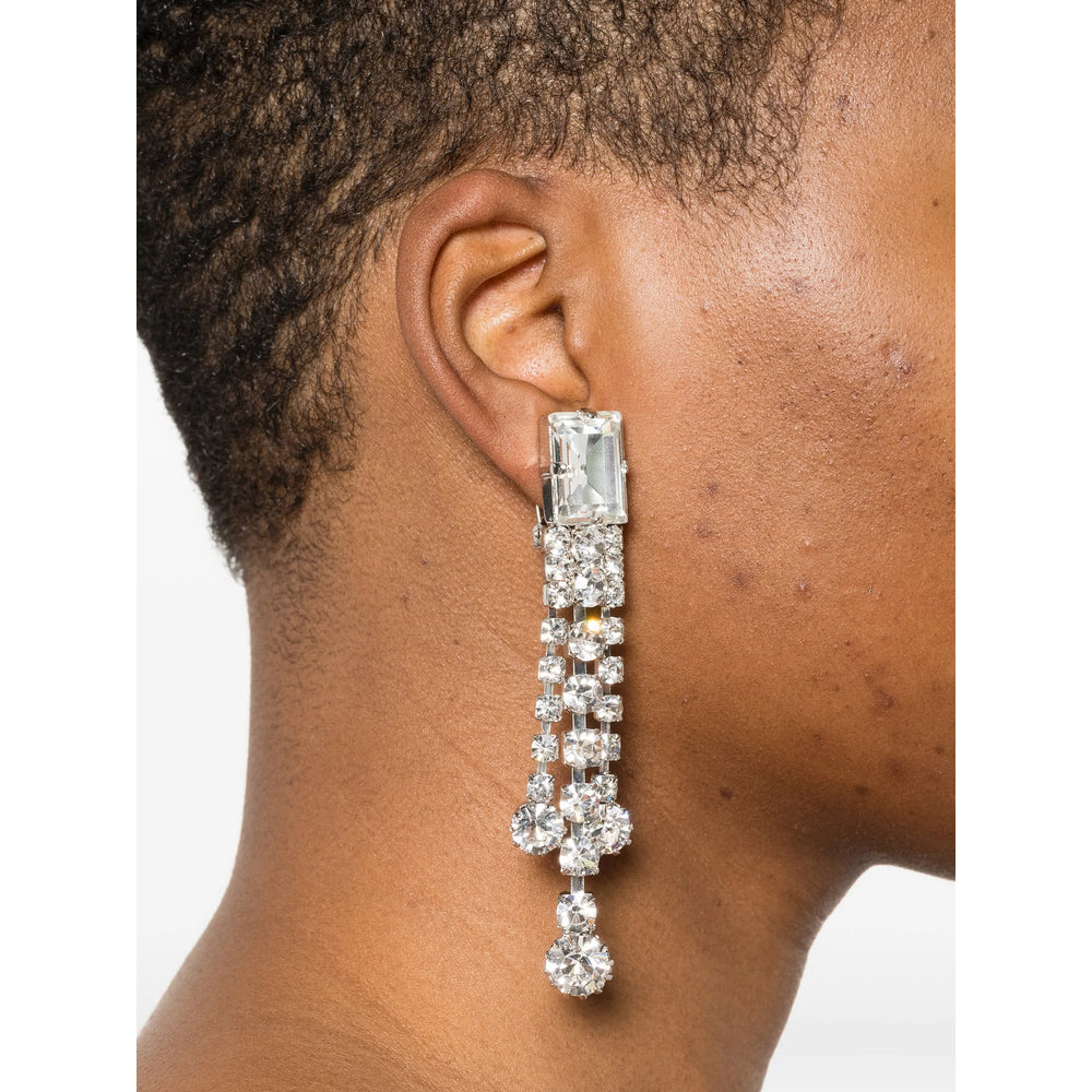 Alessandra Rich Crystal Embellishment Drop Earrings — Silver, view 2