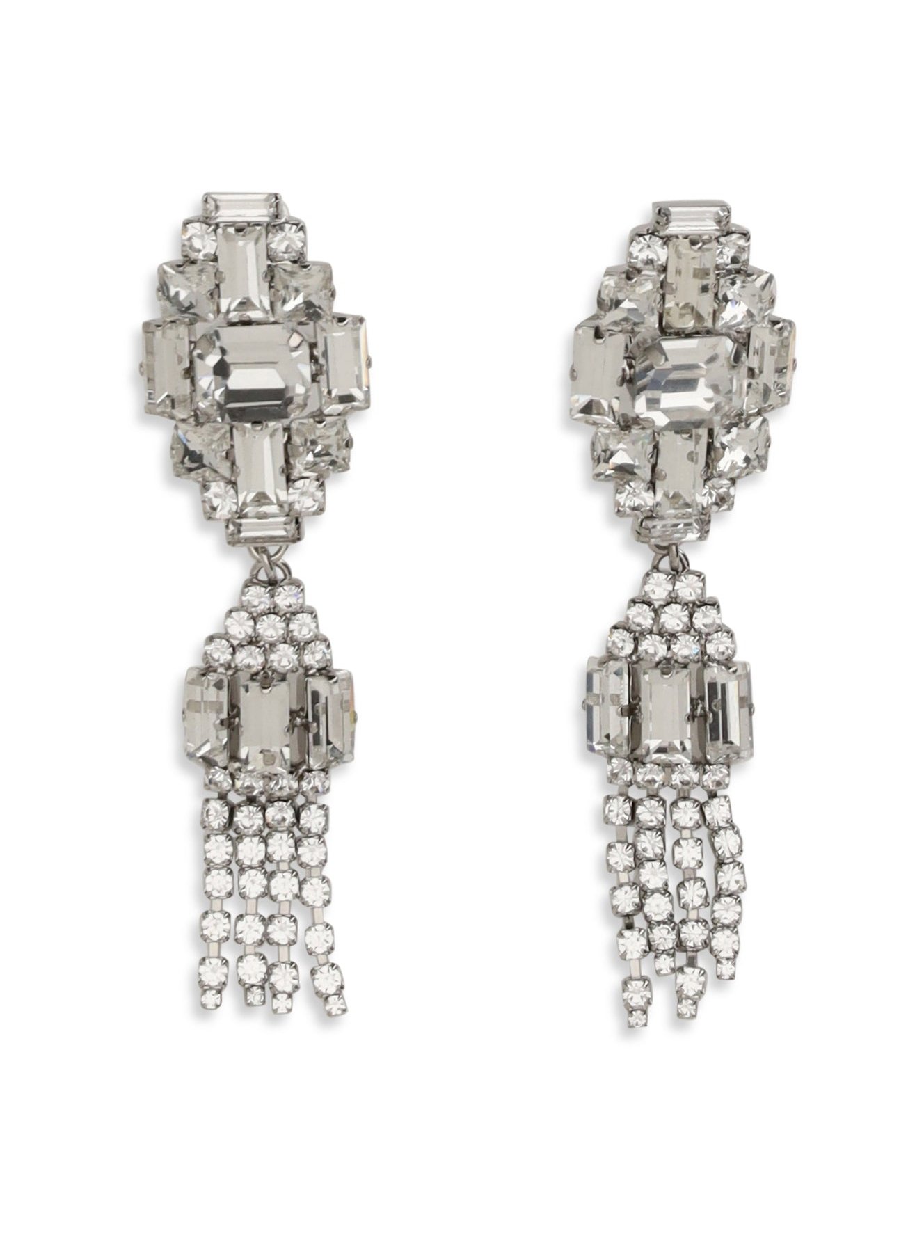 Alessandra Rich Crystal Tassel Drop Drop Earrings — Silver by Alessandra Rich