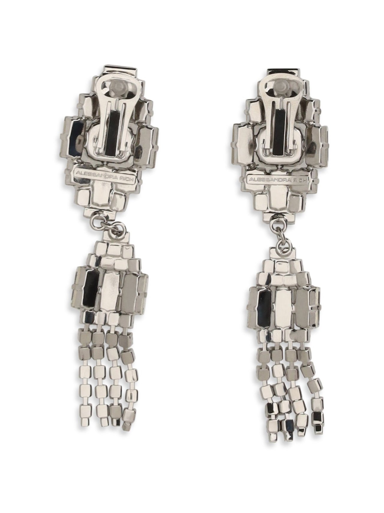 Alessandra Rich Crystal Drop with Tassel Chain Drop Earrings — Silver, view 2