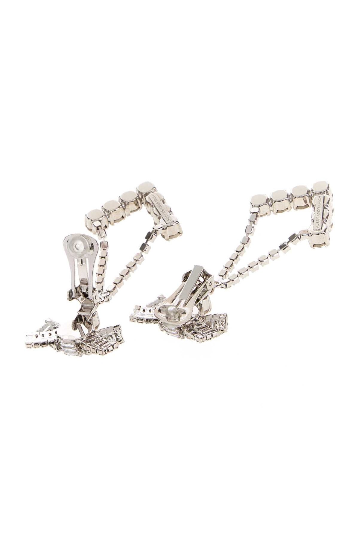 Alessandra Rich Crystal Bow-Drop Earrings — Silver, view 3