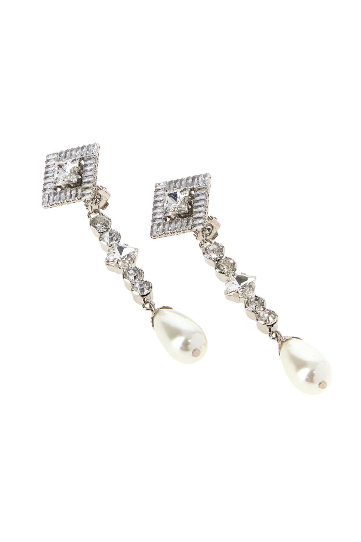 Alessandra Rich Crystal Drop Earrings — Silver, view 2