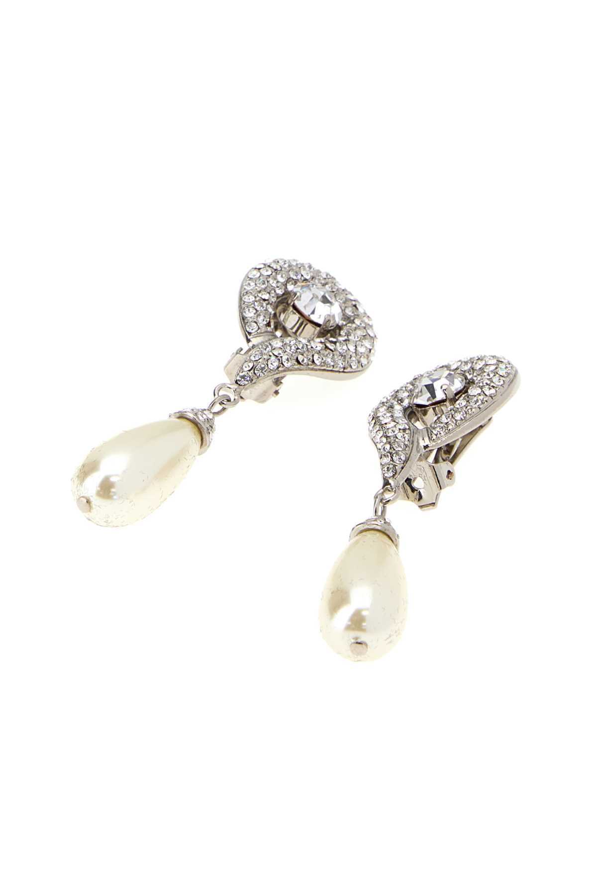 Alessandra Rich Crystal & Pearl Drop Earrings — Silver, view 2