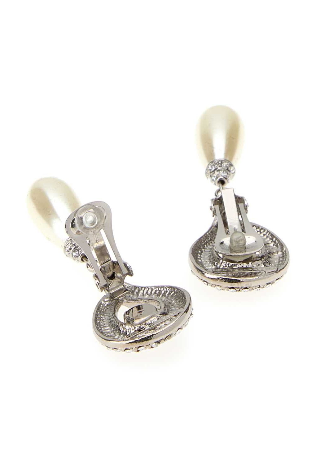 Alessandra Rich Crystal & Pearl Drop Earrings — Silver, view 3