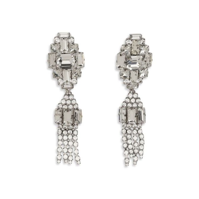 Alessandra Rich Crystal Tassel Drop Earrings — Silver by Alessandra Rich