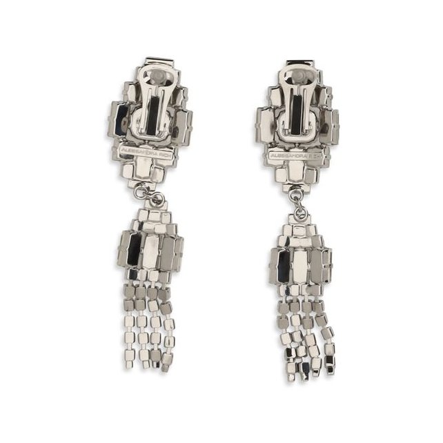 Alessandra Rich Crystal Tassel Drop Earrings — Silver, view 2