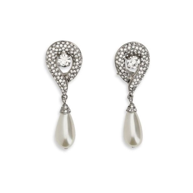 Alessandra Rich Crystal and Pearl Drop Earrings — Silver by Alessandra Rich